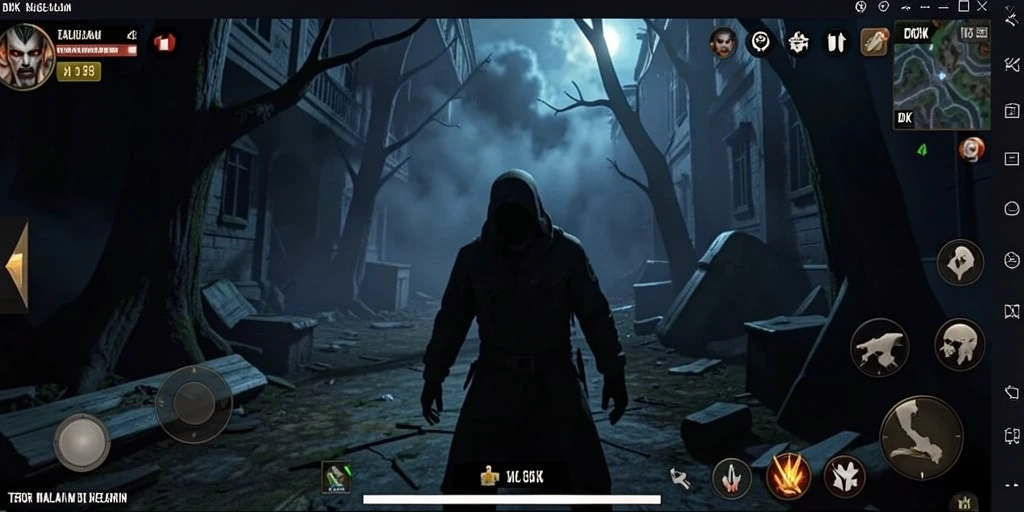 Screenshot gameplay DKK menunjukkan kegelapan dan ketegangan yang mendalam.