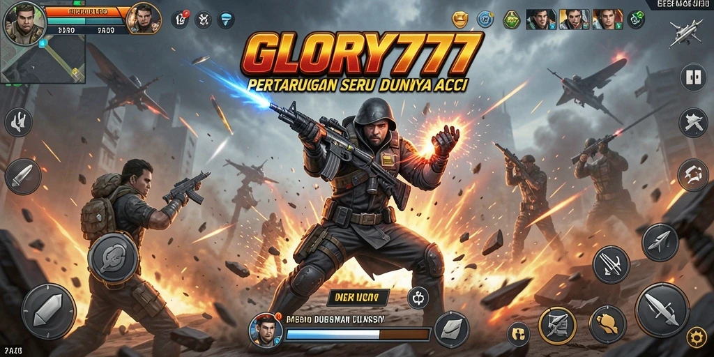 Tampilan aksi mendebarkan dalam gameplay GLORY777 yang intens.