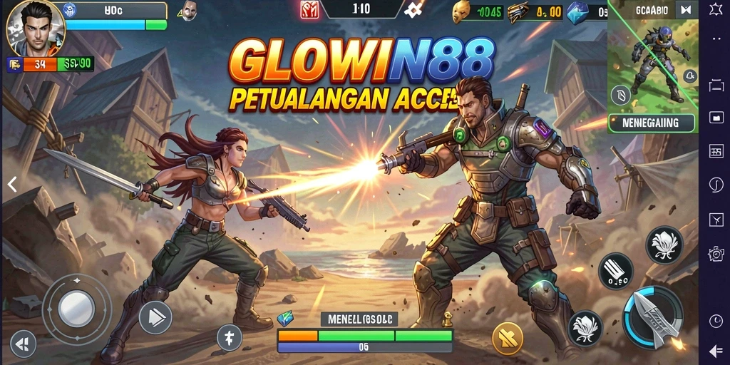 Tampilan gameplay aksi menegangkan dalam GLOWIN88