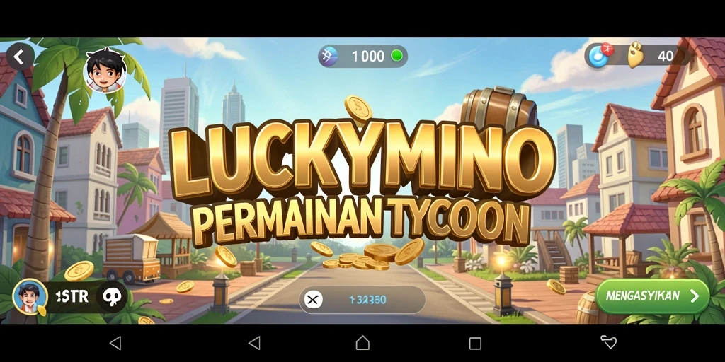 Tampilan gameplay menarik dari LUCKYMINO dengan berbagai pilihan bisnis.