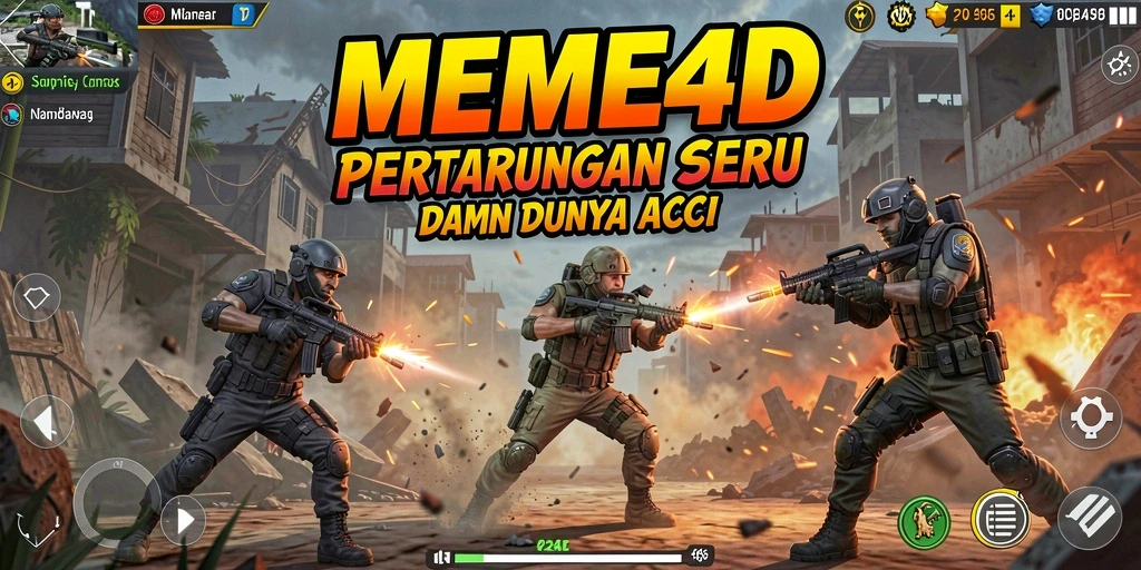 Tampilan gameplay menegangkan dari MEME4D saat pemain bertarung melawan musuh.