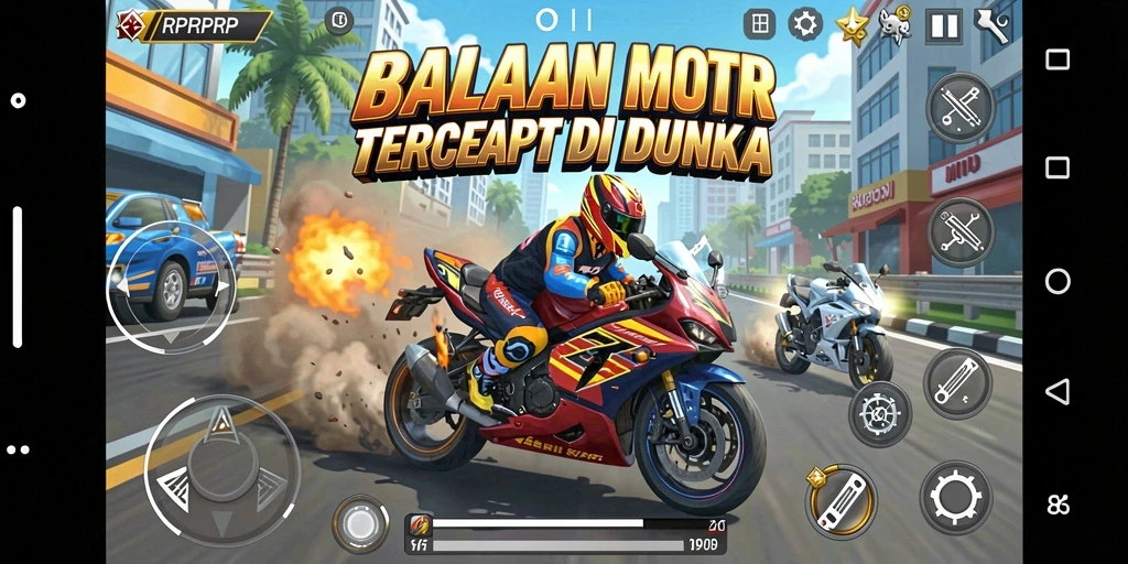 Tampilan gameplay RPRPRP saat balapan motor yang seru dan cepat.
