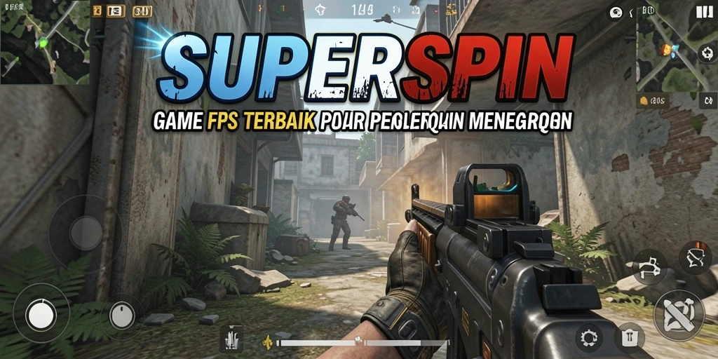 Screenshot gameplay <strong>SUPERSPIN</strong> menampilkan aksi tembak-menembak yang intens.