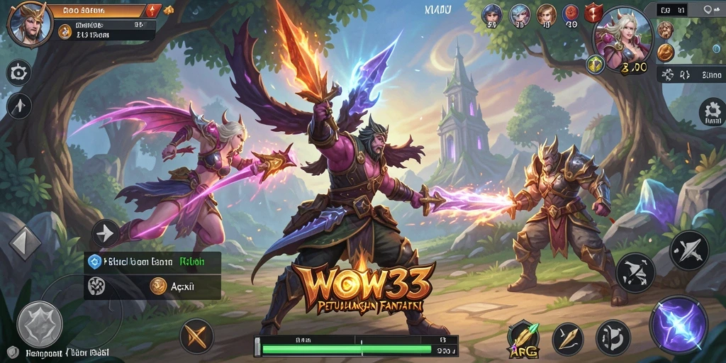 Screenshot WOW33 menampilkan pertarungan aksi yang intens dan strategi dalam gameplay ARPG.