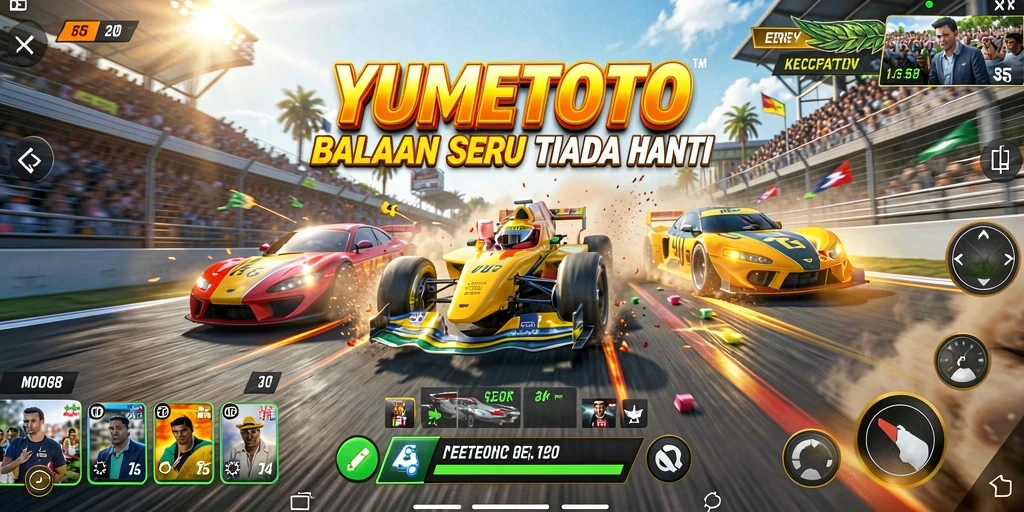 Tampilan menarik dari gameplay balapan YUMETOTO yang mendebarkan.