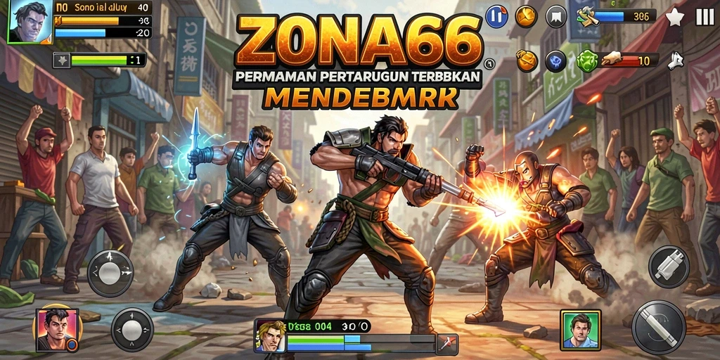 Screenshot ZONA66 menampilkan aksi seru dalam pertempuran Battle Royale.